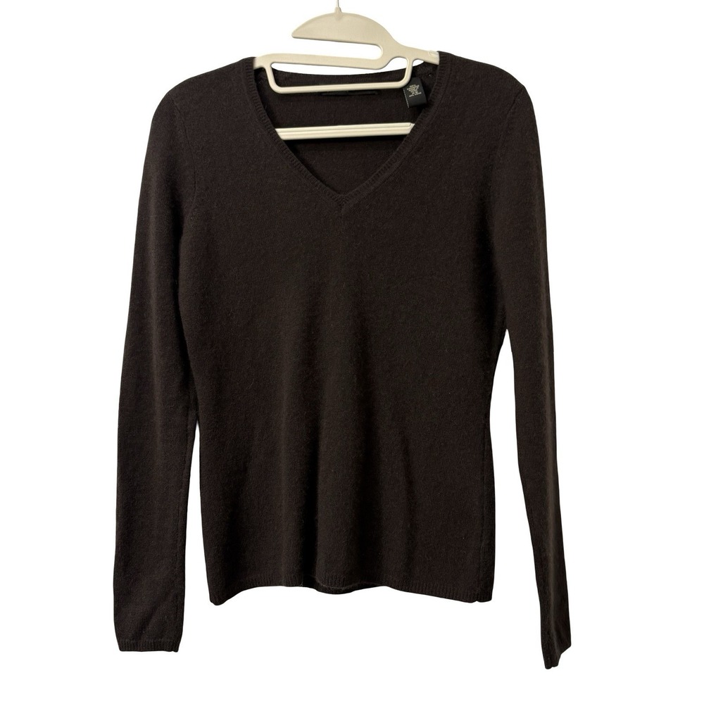 Lord & Taylor 2 Ply Cashmere V Neck Slim Fit Chocolate Brown Sweater XS *Read